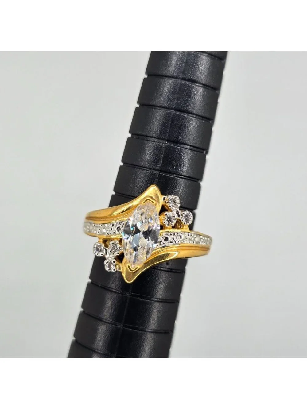 Vintage SETA Ring Gold Tone Marquise Cut Sz 5 Signed Engagement Costume Jewelry